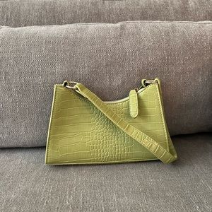 Sage Green Faux Crocodile Leather Shoulder Bag